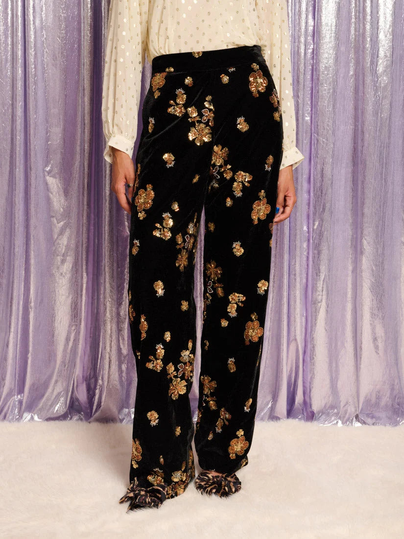 SISTER JANE BLACK MIRAGE VELVET TROUSERS TR360BLK 127