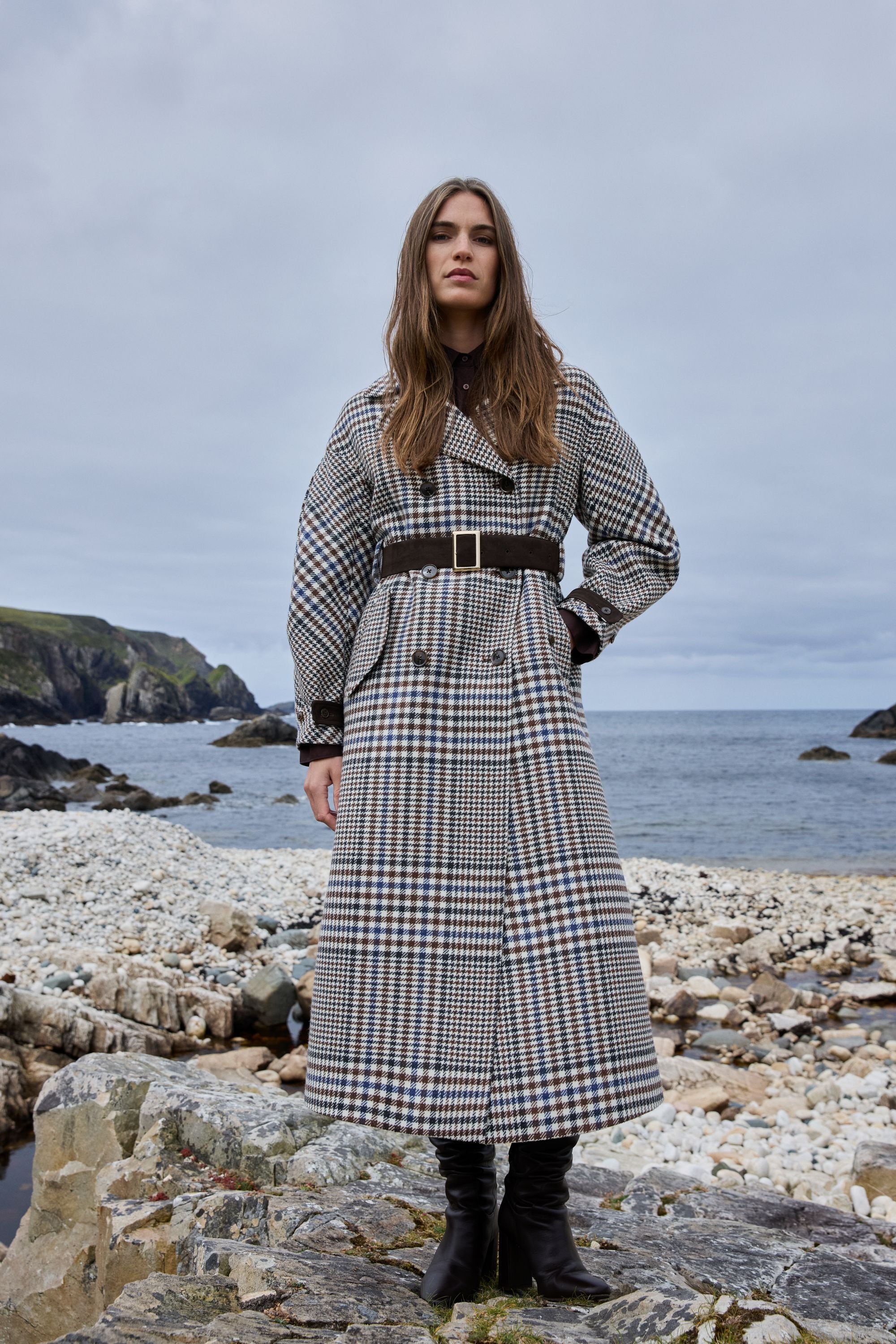 triona multi colour houndstooth belted coat