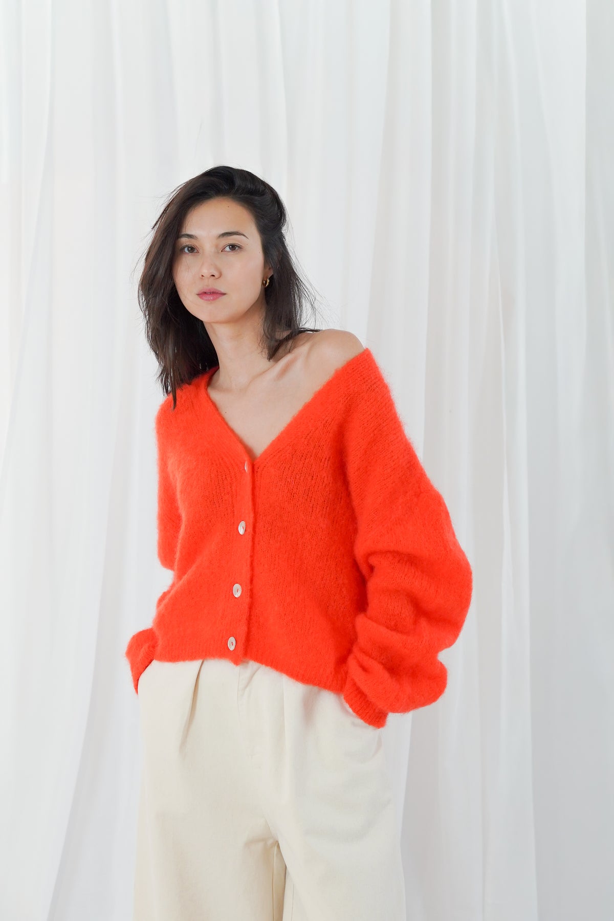 twns orange buttoned v-neck cardigan malia