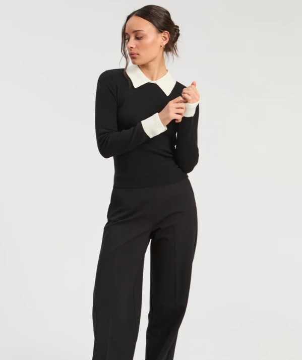 vilagallo black knit with white collar and cuffs smart casual