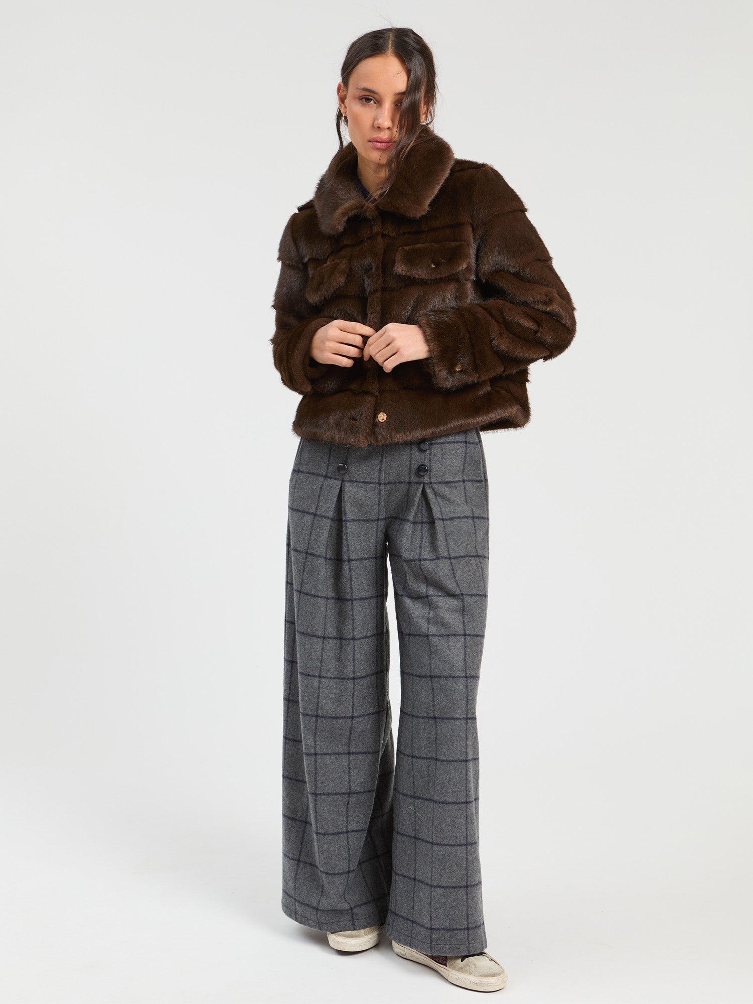 vilagallo brown cropped fur coat 33763