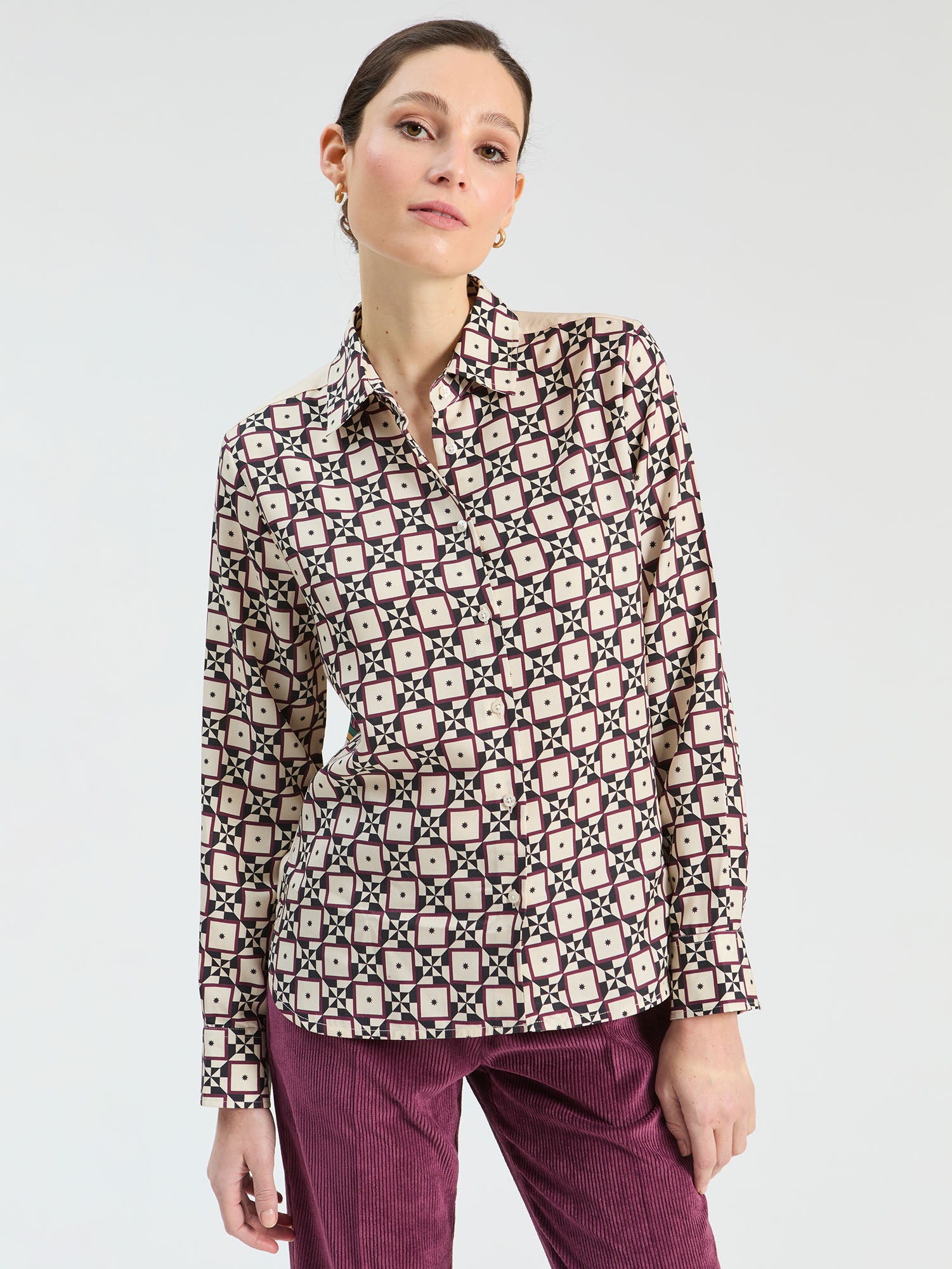 vilagallo cream geometric blouse 34093 smart casual