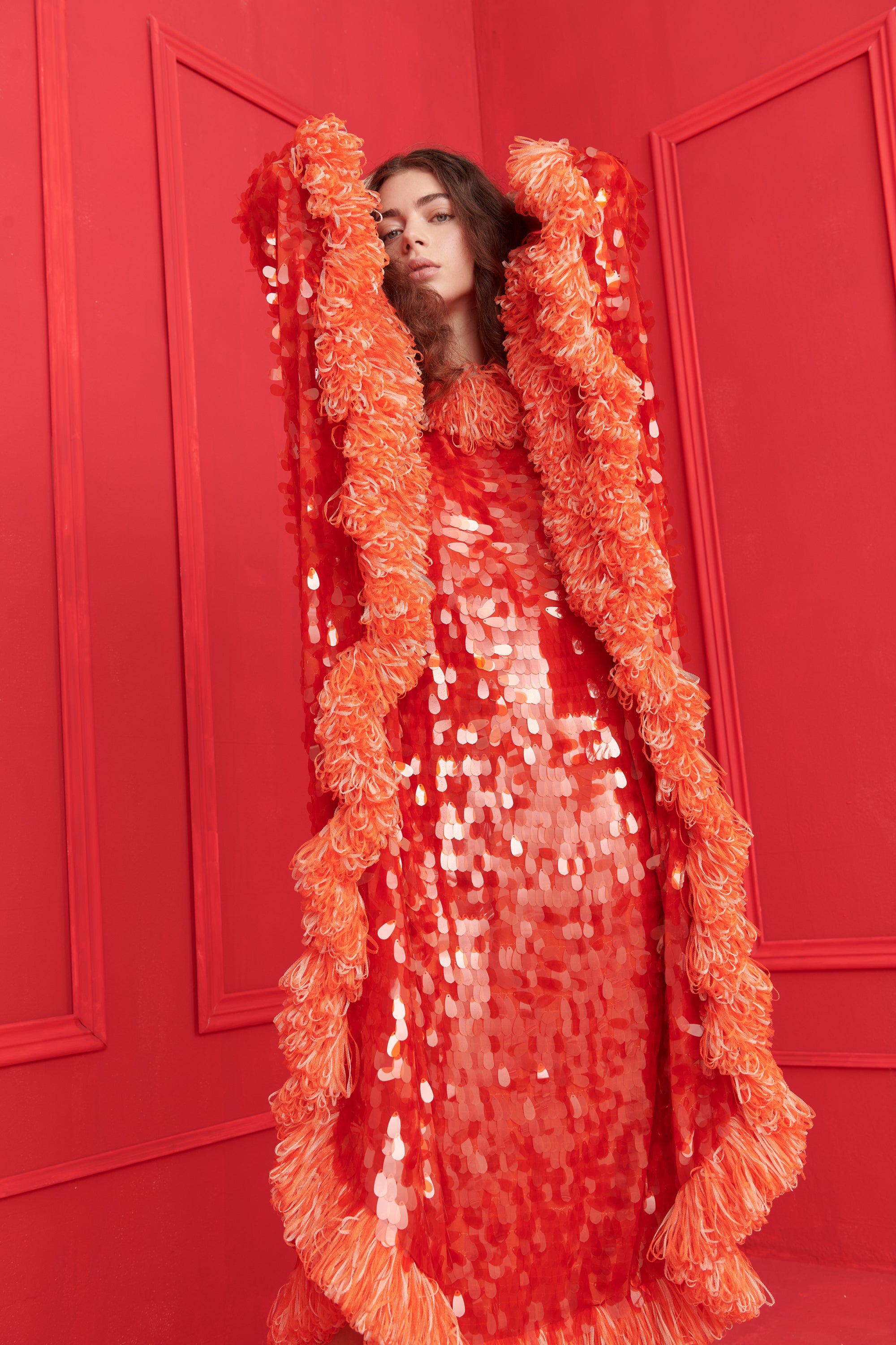 CELIA B ZIV RED SEQUIN MAXI DRESS 126