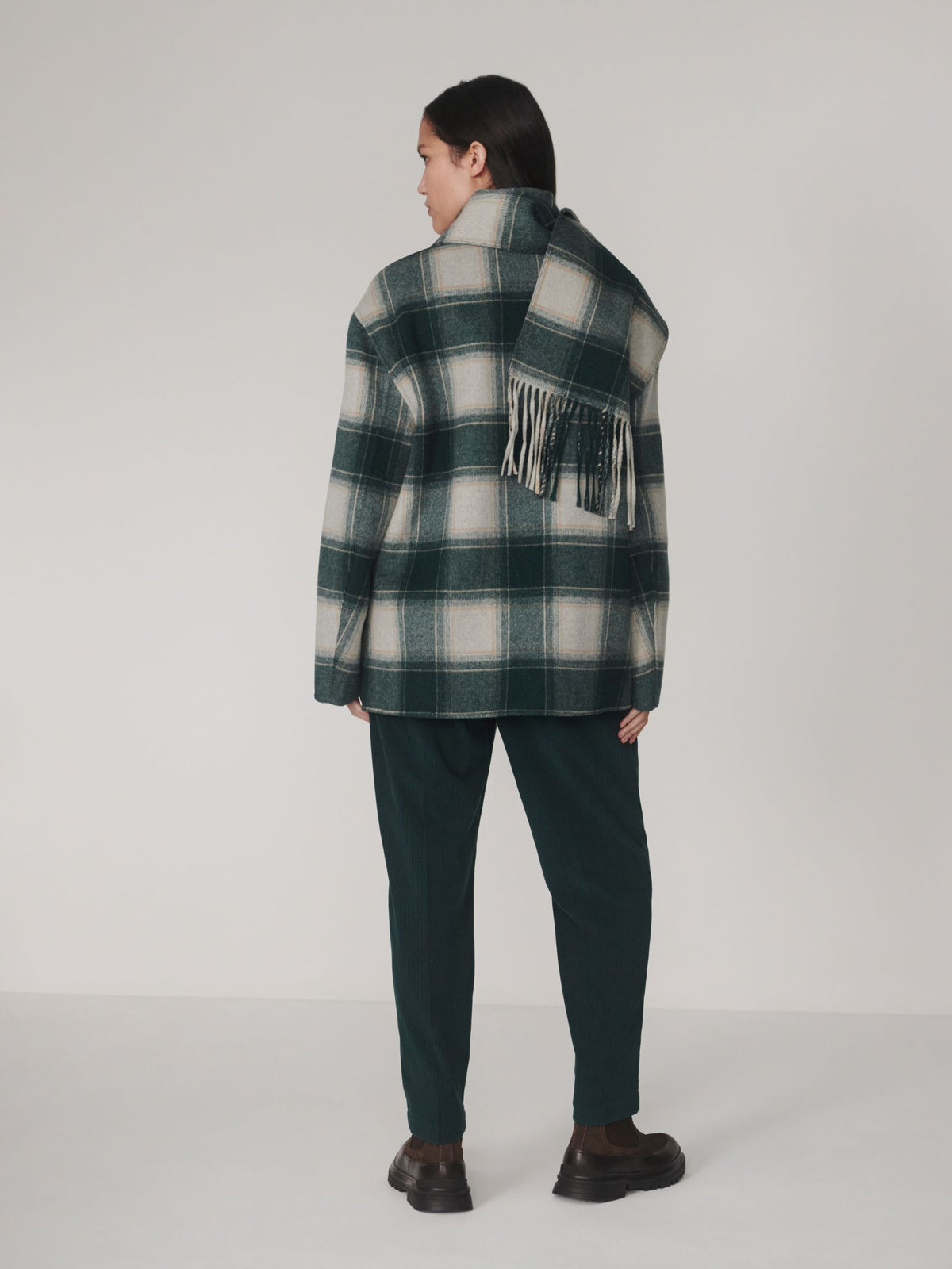 VARLEY ALDERTON GREEN CHECK SCARF COAT 226