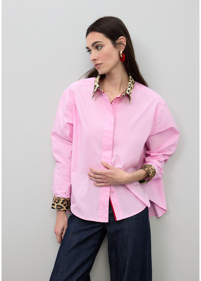 LOLA CASADEMUNT PINK ANIMAL PRINT POPLIN SHIRT LS2615087 126