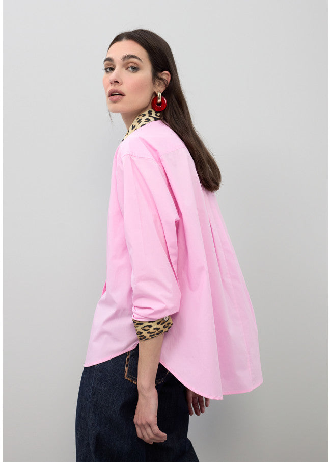 LOLA CASADEMUNT PINK ANIMAL PRINT POPLIN SHIRT LS2615087 126