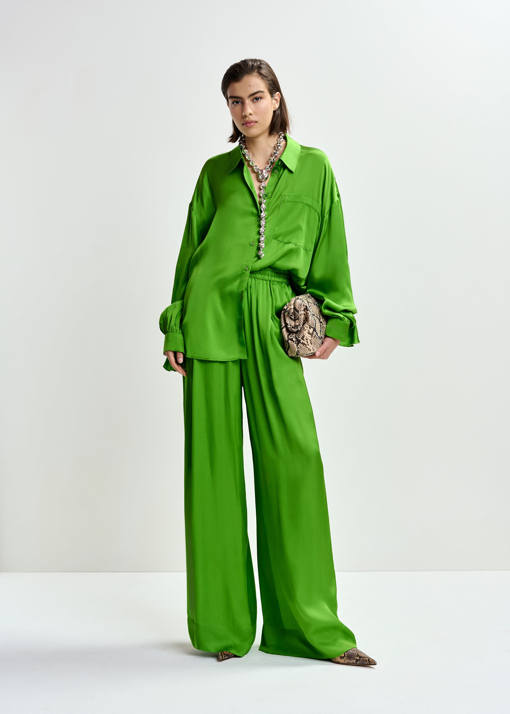 ESSENTIEL ANTWERP JUDITH OVERSIZED RUFFLE SHIRT GREEN 126