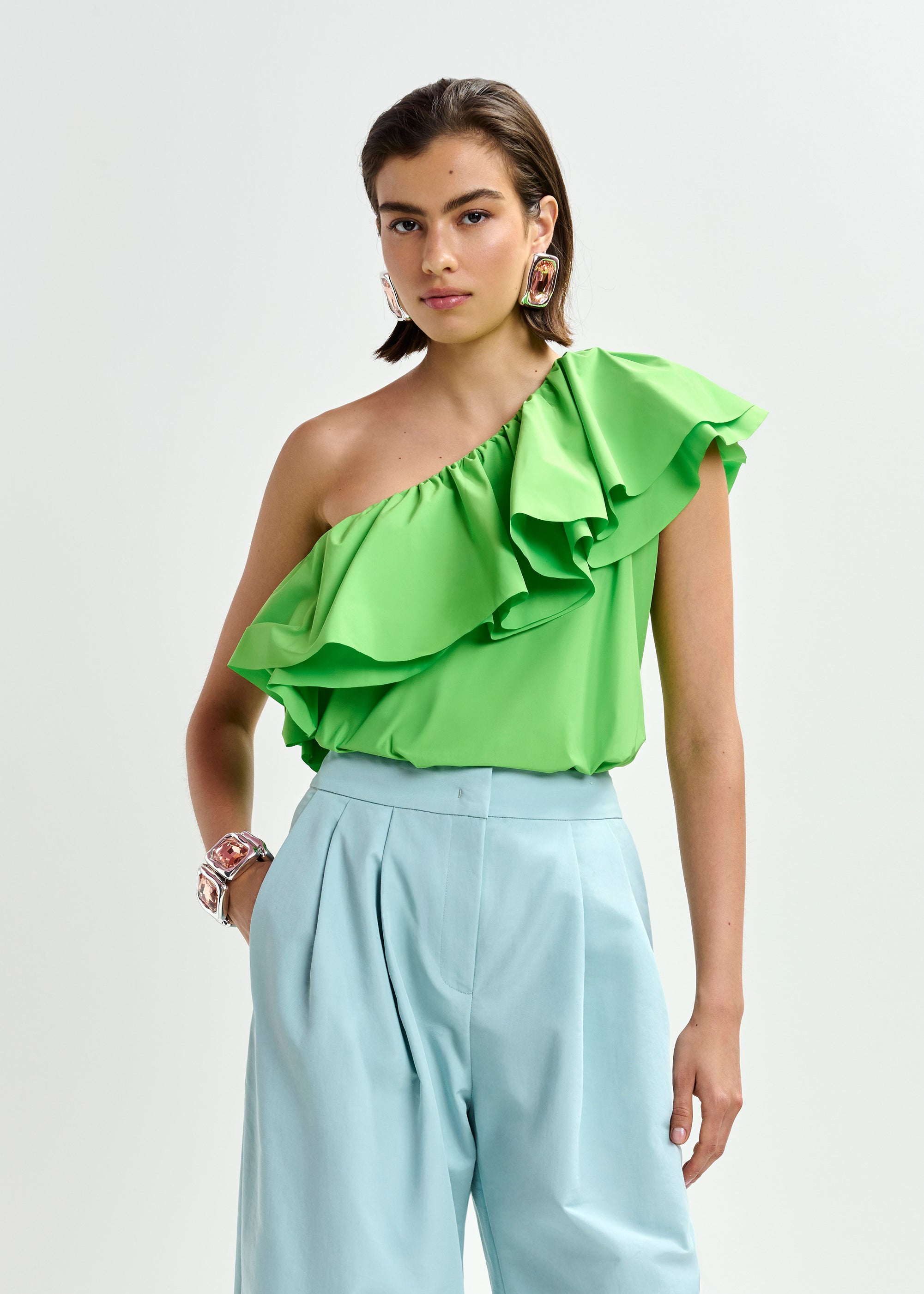 essentiel antwerp green ruffle top jillian-bo38-2