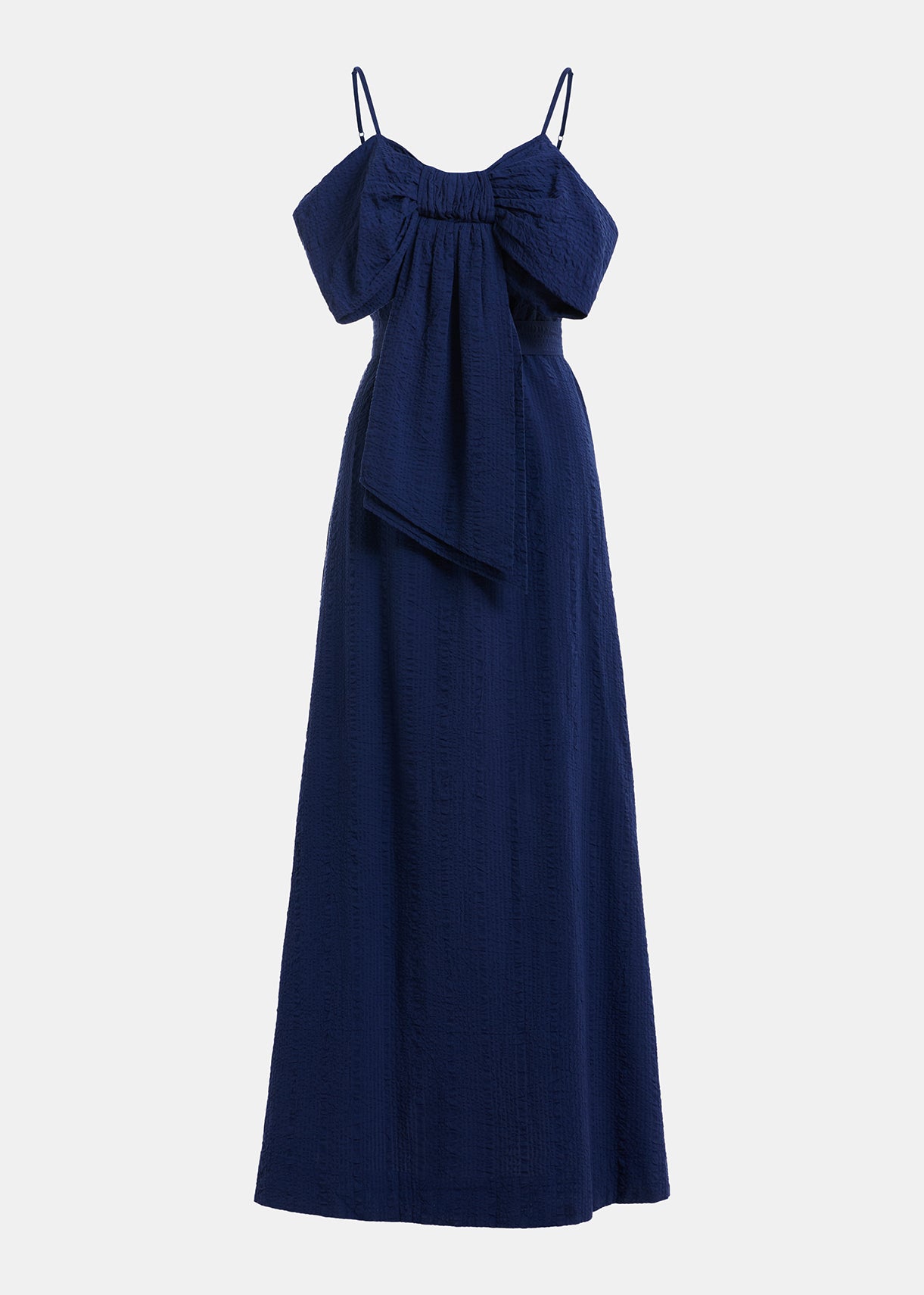essentiel antwerp navy bow maxi dress stocked at macbees ireland