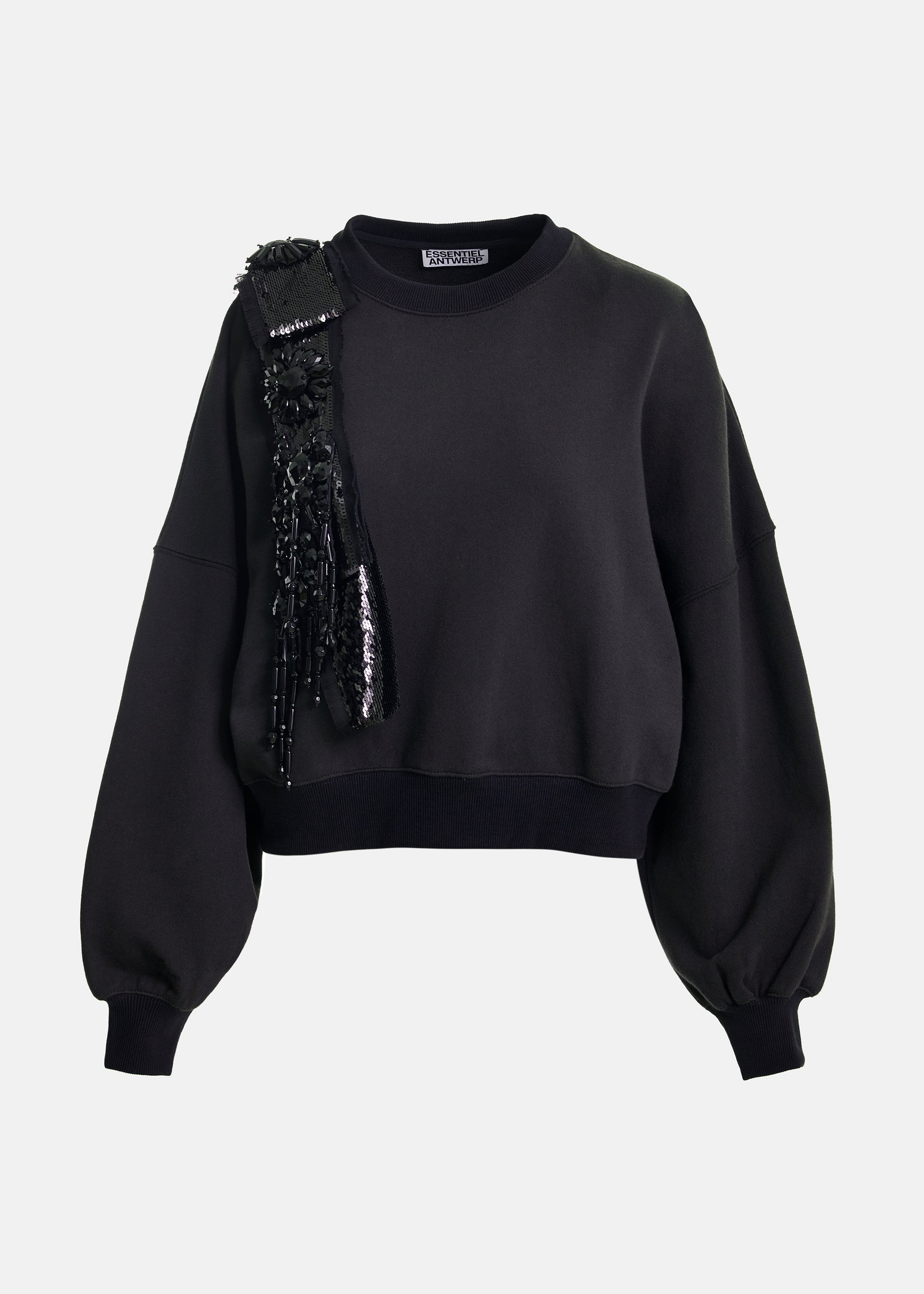 ESSENTIEL ANTWERP IJOUX EMBROIDERED BLACK SWEATSHIRT 225