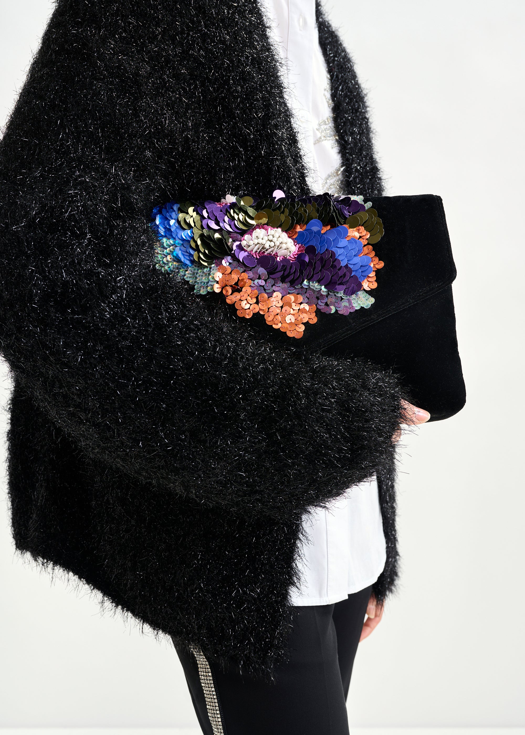 ESSENTIEL ANTWERP INTENSIFY SEQUINS VELVET BLACK BAG 225