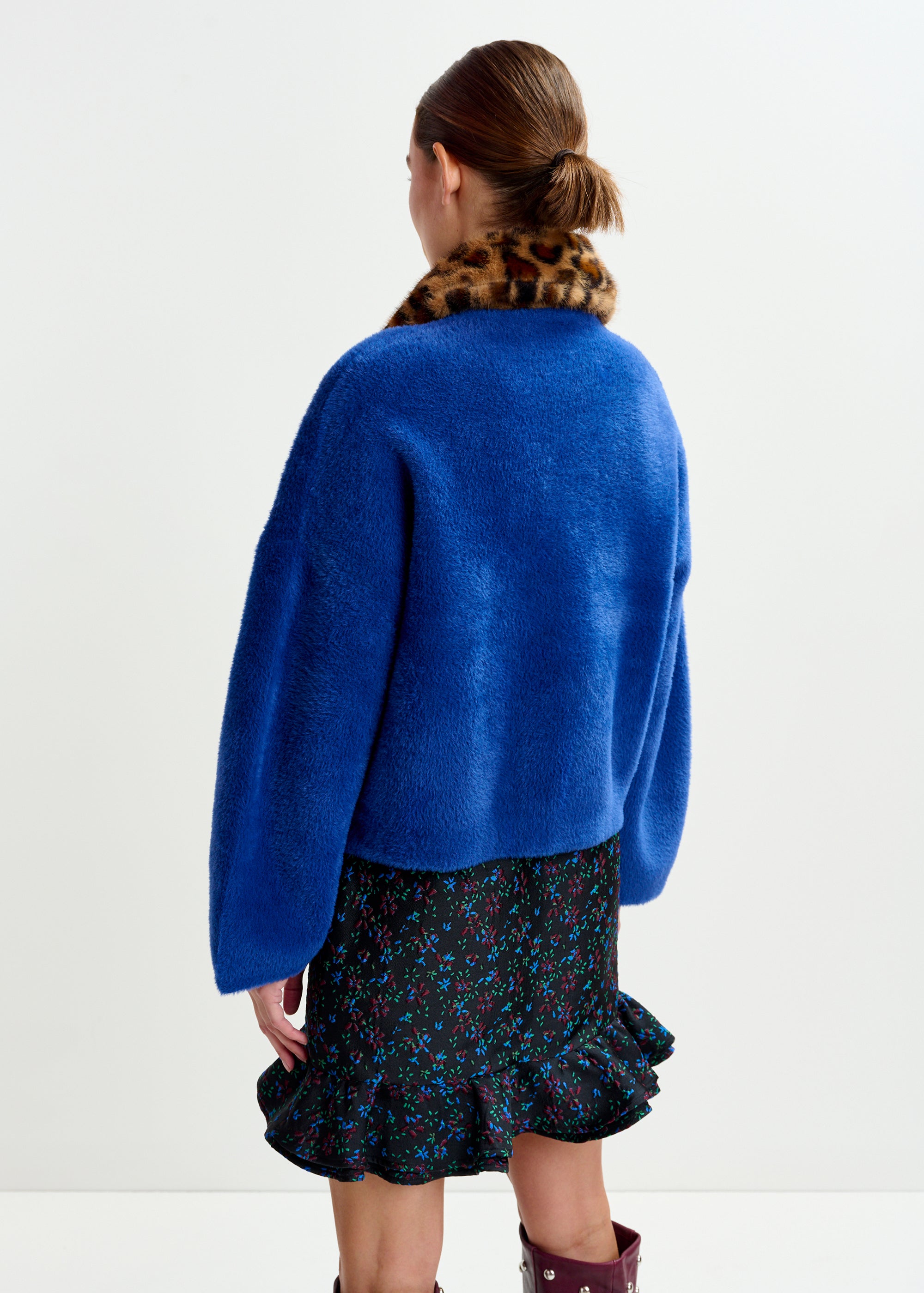 ESSENTIEL ANTWERP INTENTION LEOPARD FUR COLLAR CARDIGAN 225