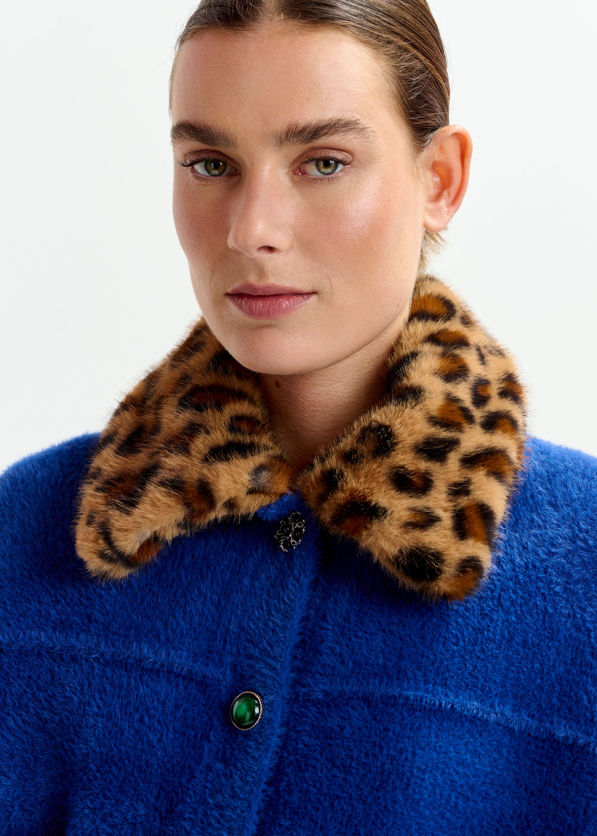 ESSENTIEL ANTWERP INTENTION LEOPARD FUR COLLAR CARDIGAN 225