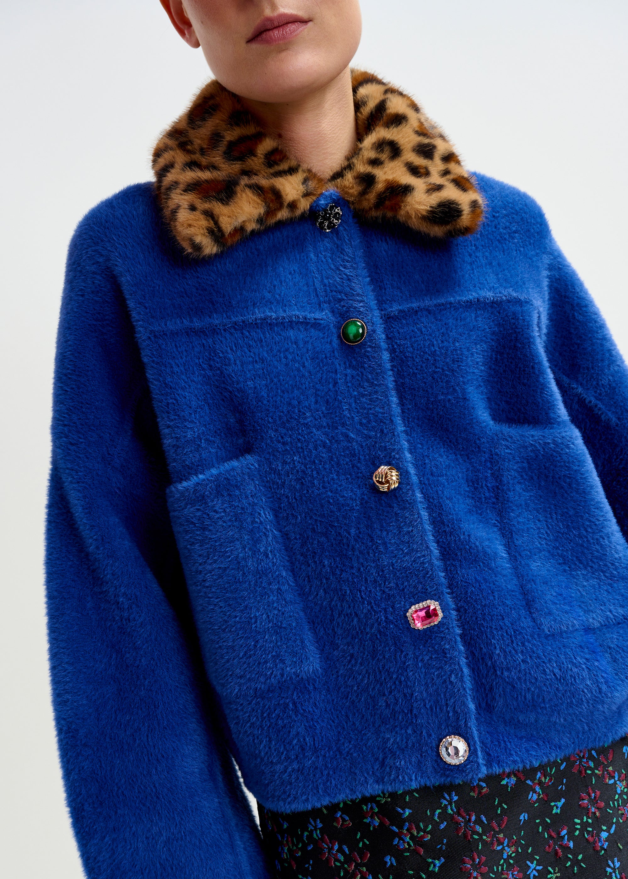 ESSENTIEL ANTWERP INTENTION LEOPARD FUR COLLAR CARDIGAN 225