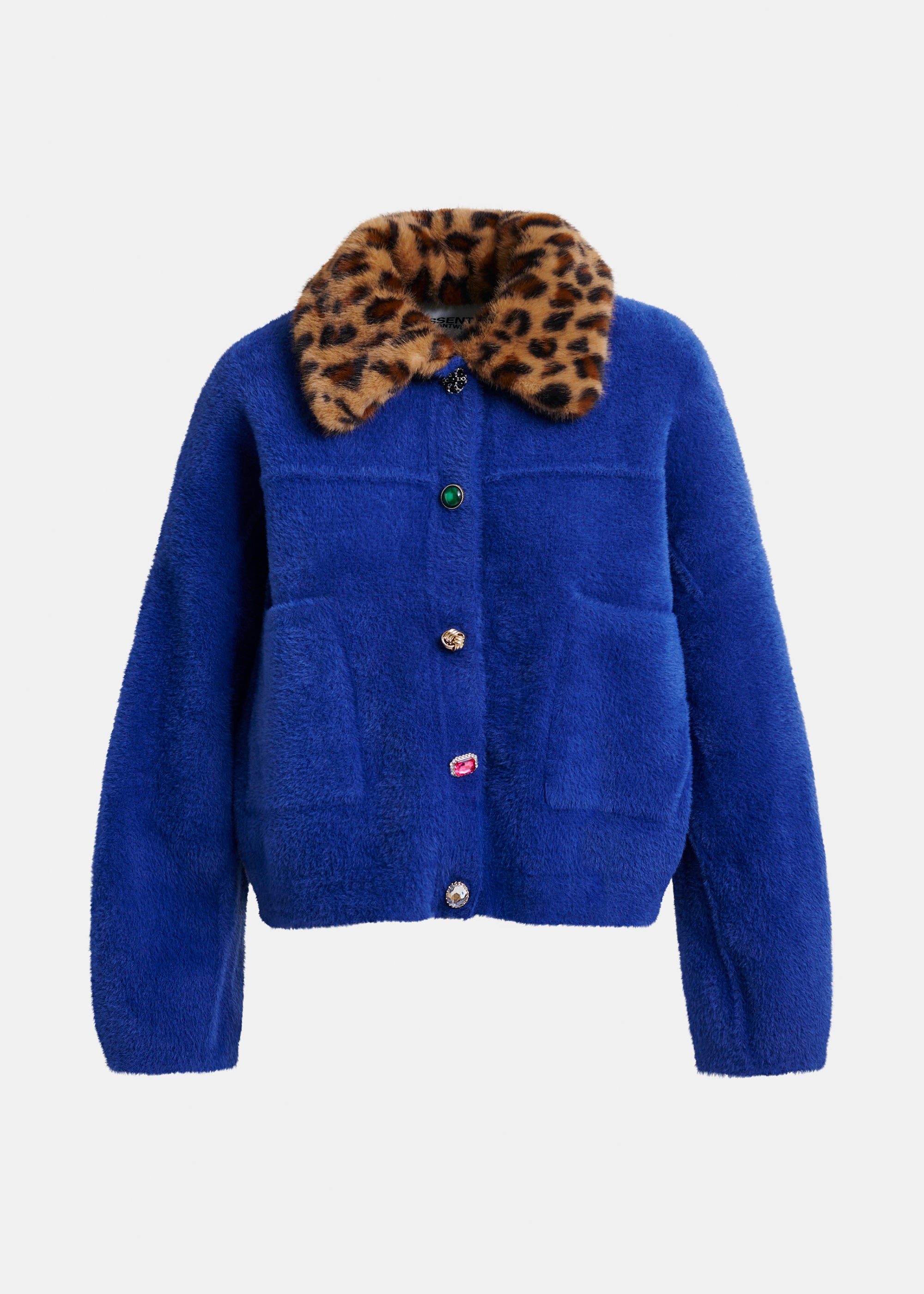 ESSENTIEL ANTWERP INTENTION LEOPARD FUR COLLAR CARDIGAN 225