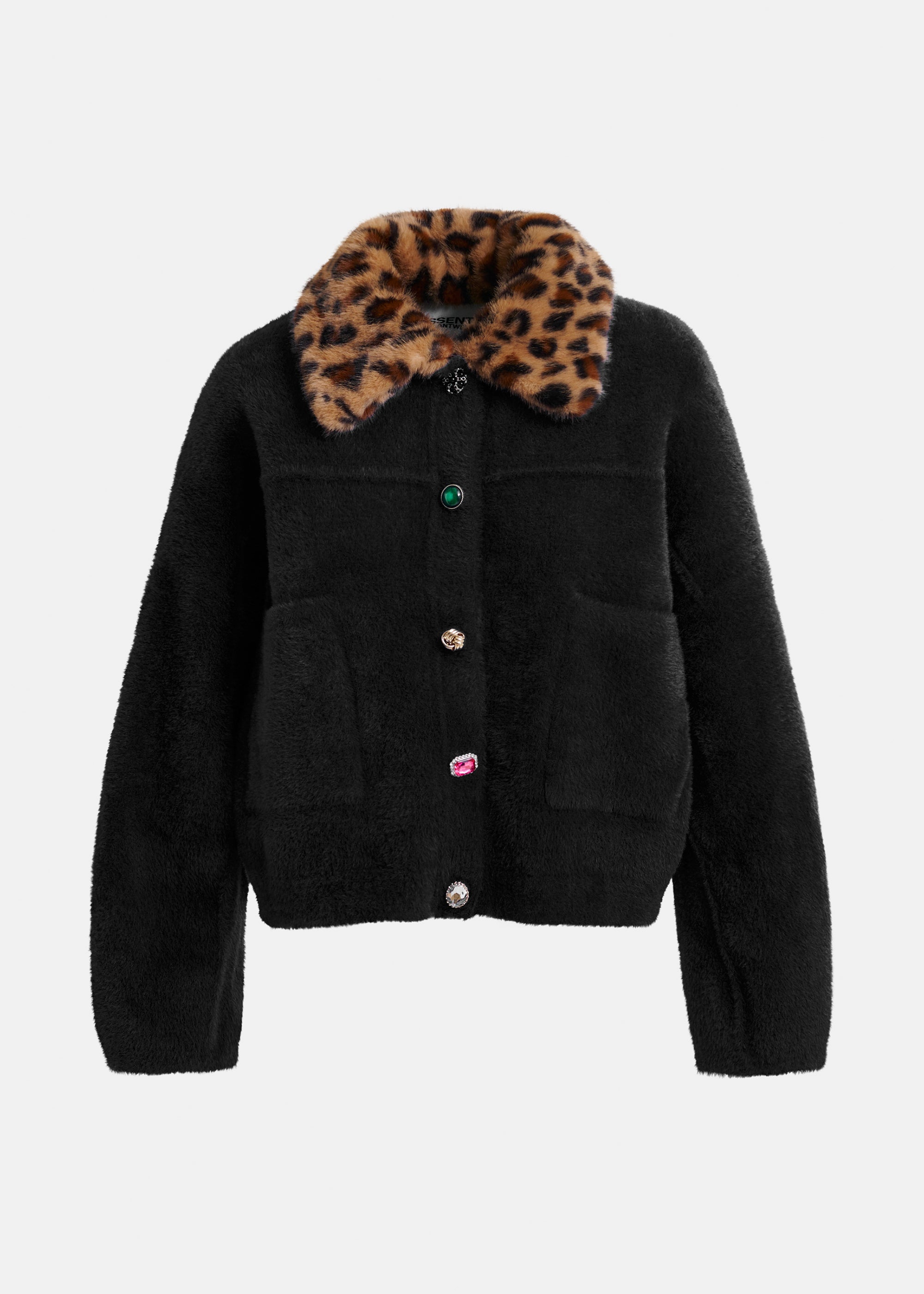 ESSENTIEL ANTWERP INTENTION LEOPARD FUR COLLAR CARDIGAN 225