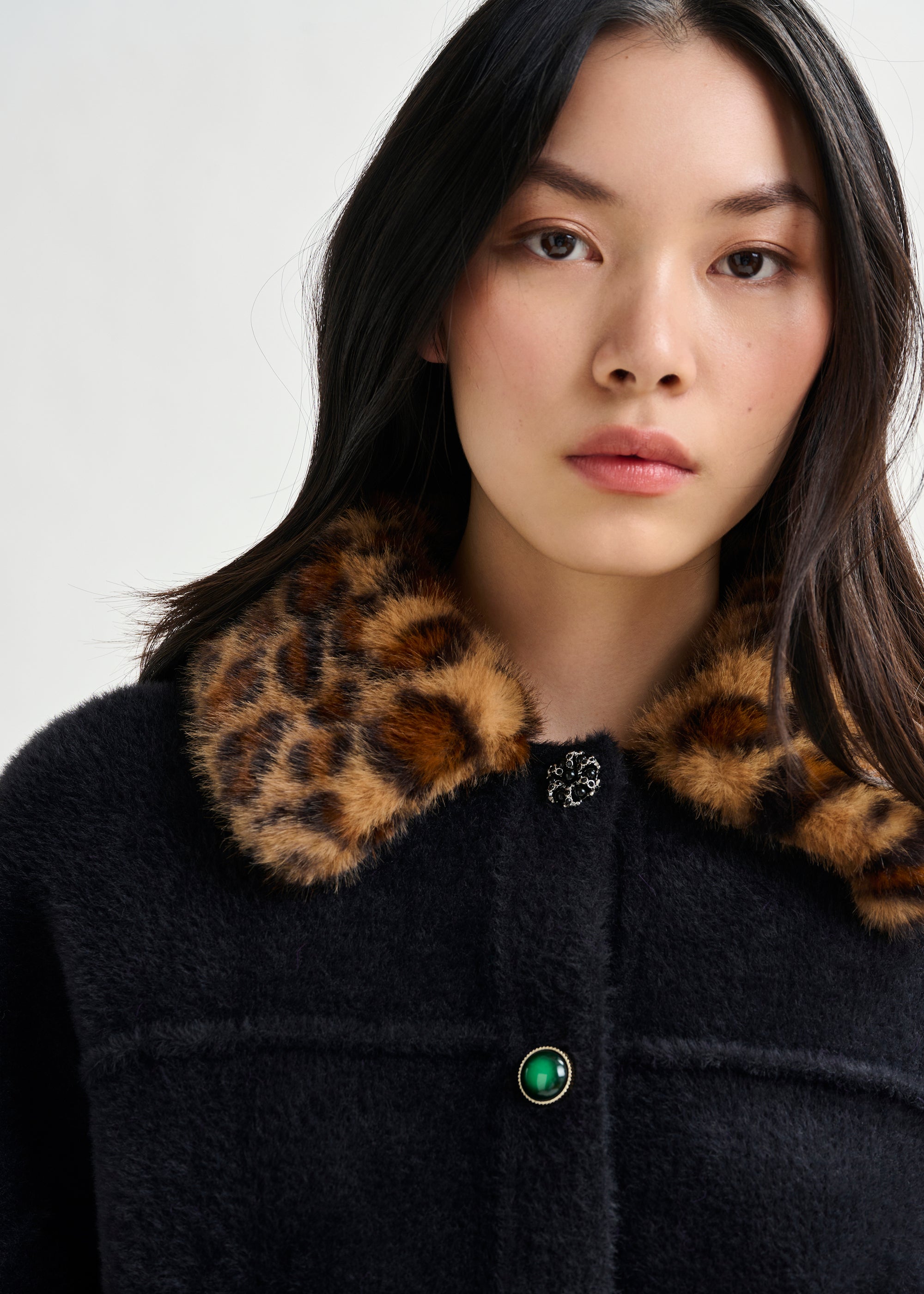 ESSENTIEL ANTWERP INTENTION LEOPARD FUR COLLAR CARDIGAN 225