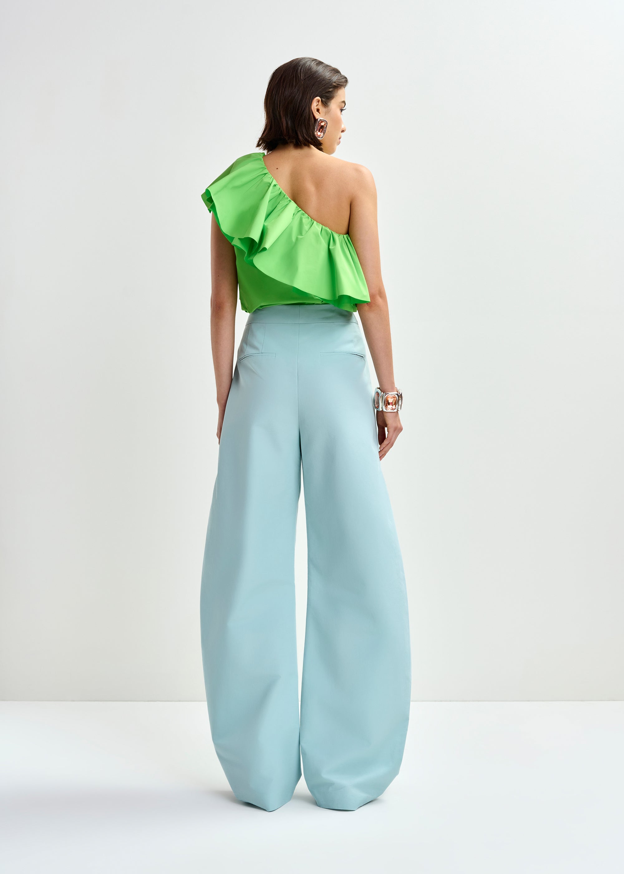 ESSENTIEL ANTWERP JILLIAN ASYMMETRIC RUFFLE TOP GREEN 126
