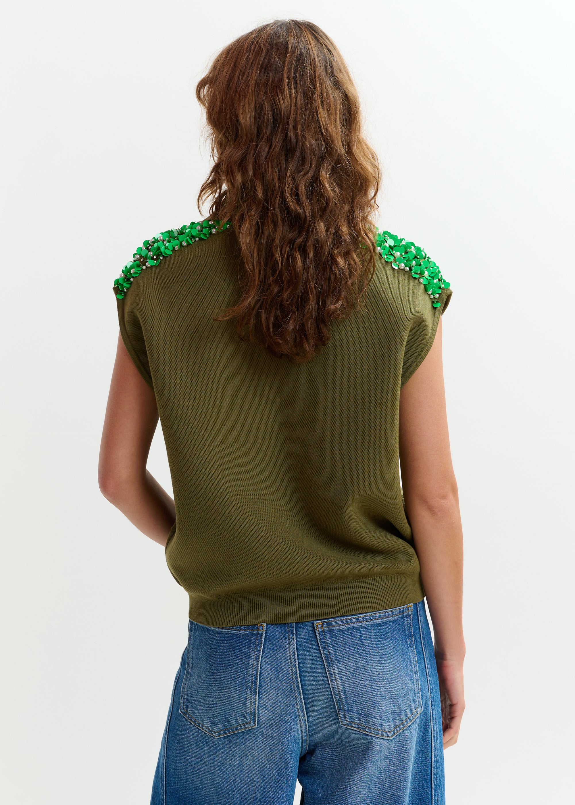 ESSENTIEL ANTWERP JOLINE EMBROIDERED KNIT POLO OLIVE 126