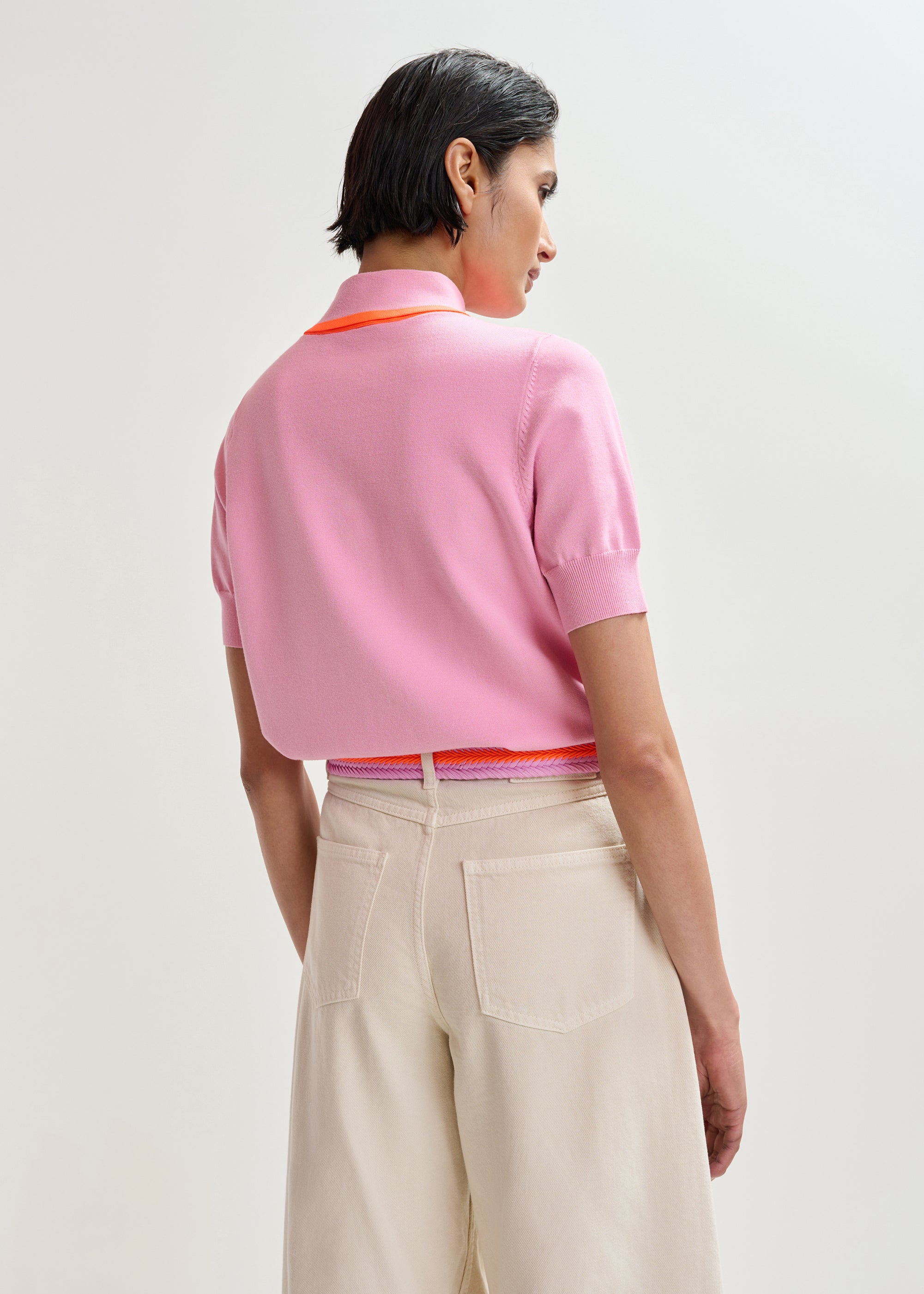ESSENTIEL ANTWERP JONDA CONTRAST COLOUR POLO PINK 126