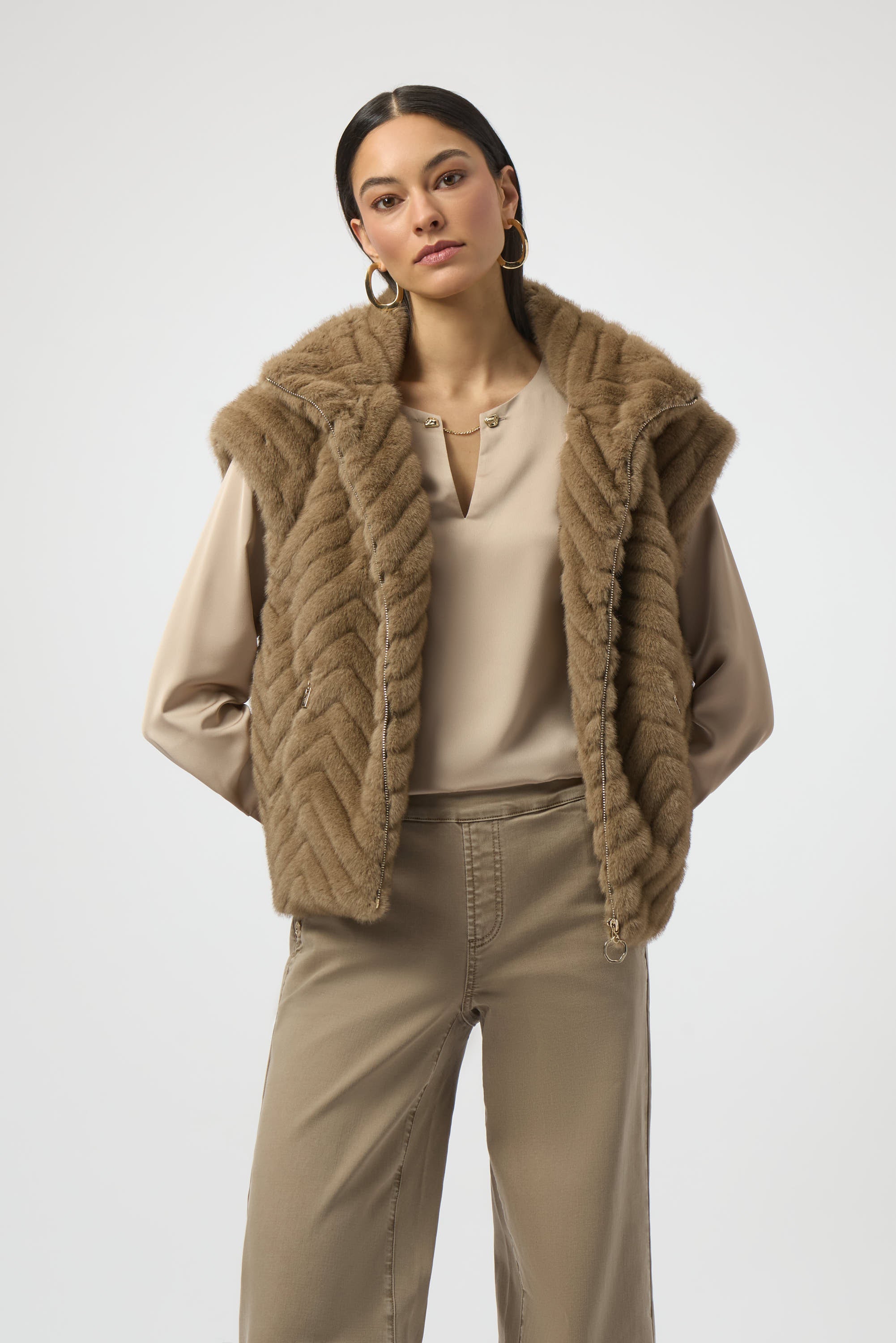 joseph ribkoff faux fur beige jacket 254906-4463-1