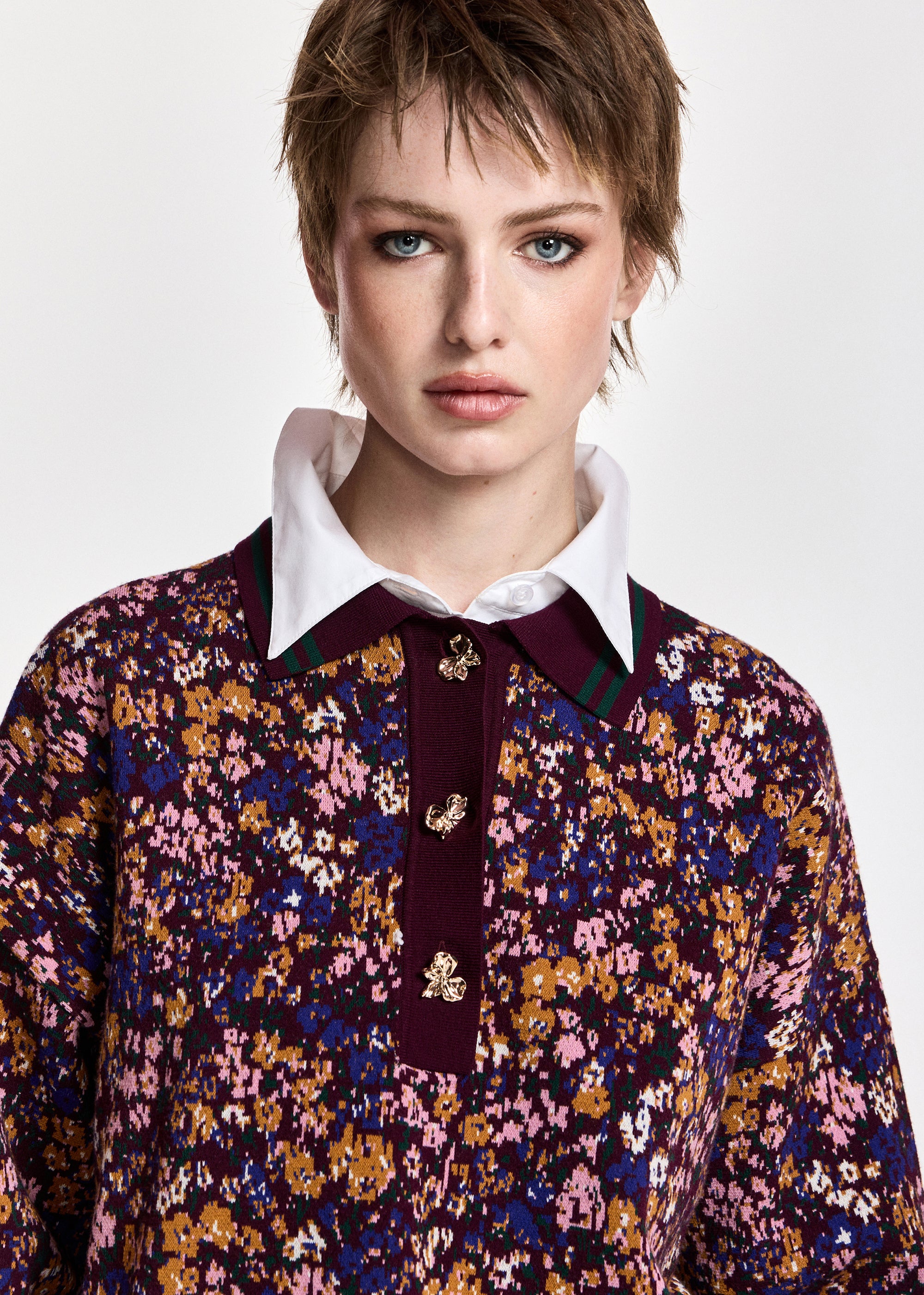 ESSENTIEL ANTWERP WINE KARTOS KNITTED JACQUARD POLO 226
