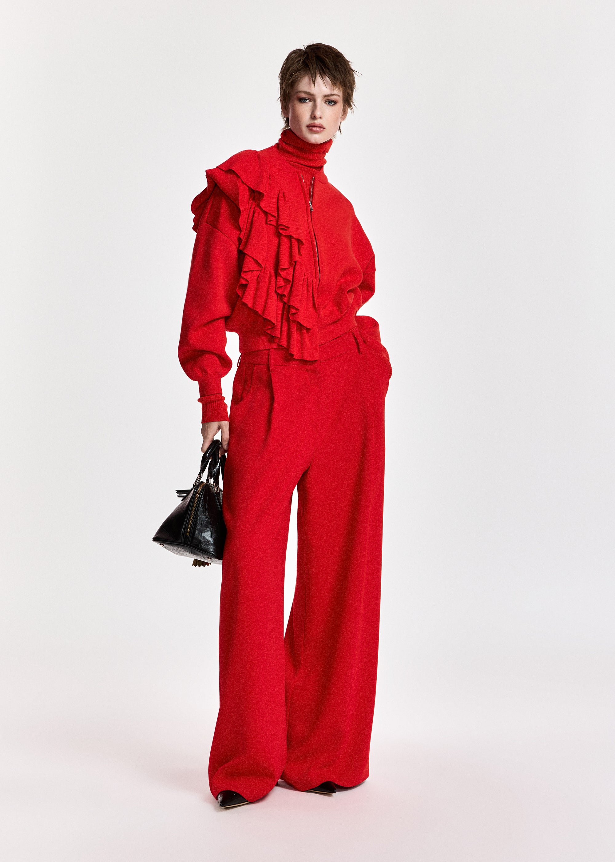 ESSENTIEL ANTWERP RED KODI CARDIGAN WITH FRILLS 226