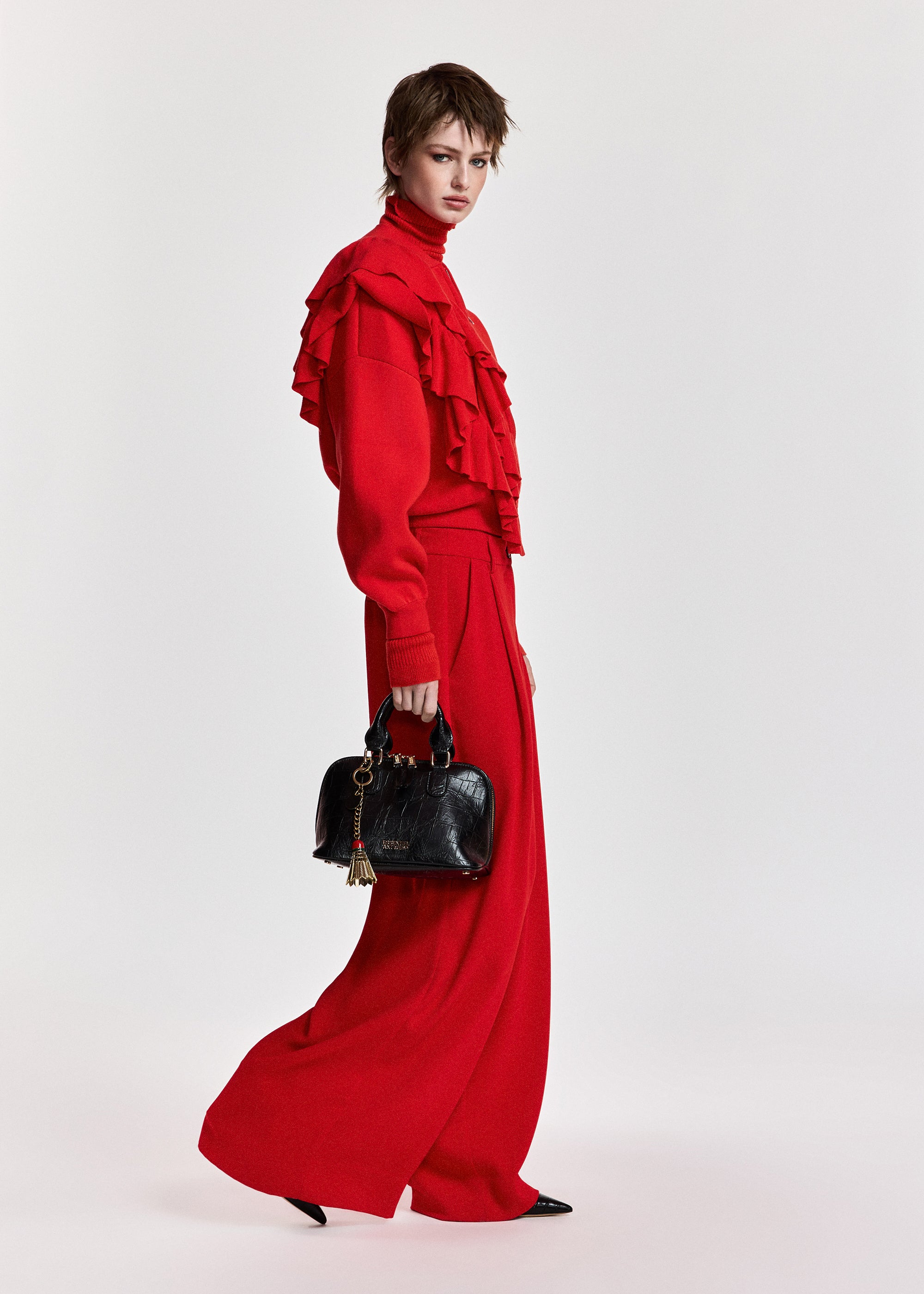 ESSENTIEL ANTWERP RED KODI CARDIGAN WITH FRILLS 226