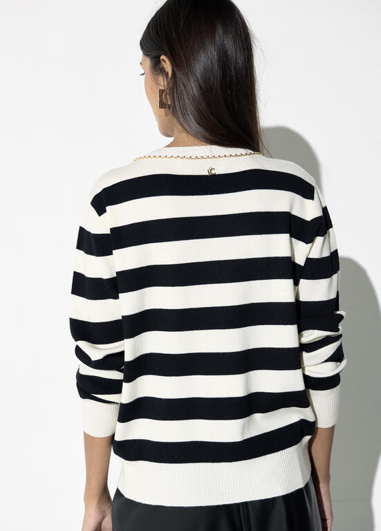 LOLA CASADEMUNT BLACK STRIPE CHAIN CARDIGAN LF2611019 226