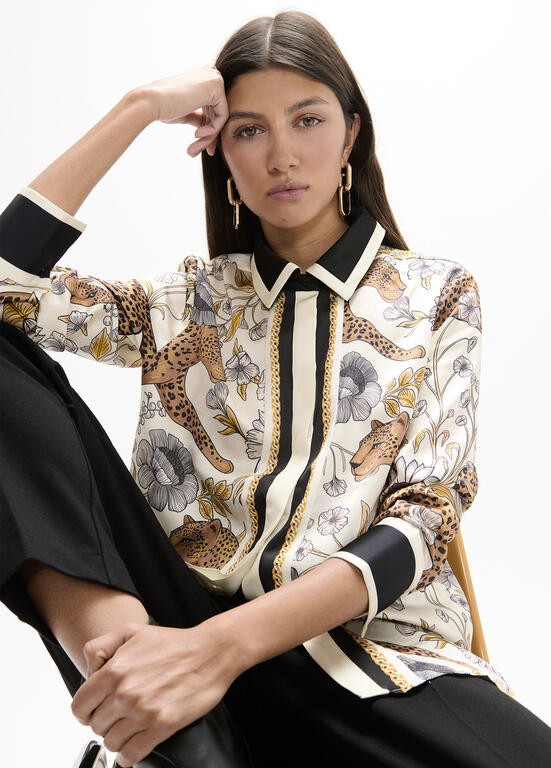 LOLA CASADEMUNT CREAM TIGER PRINT BLOUSE LF2615007 226