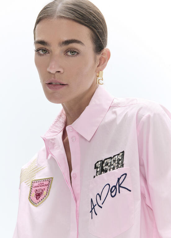 LOLA CASADEMUNT PINK EMBELLISHED BLOUSE LF2615021 226