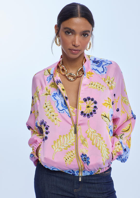 LOLA CASADEMUNT PINK PRINTED SATIN BOMBER JACKET LS2602023 126