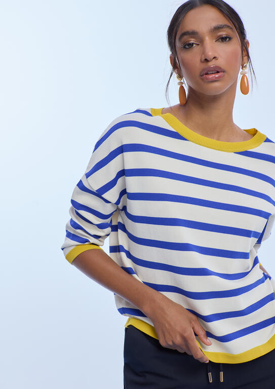 LOLA CASADEMUNT BLUE TWO-TONE STRIPED SWEATER LS2611027 126