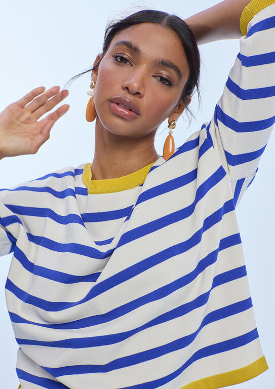 LOLA CASADEMUNT BLUE TWO-TONE STRIPED SWEATER LS2611027 126