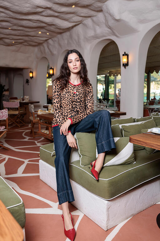 LOLA CASADEMUNT DENIM LEOPARD TRIMS JEANS LS2614018 126