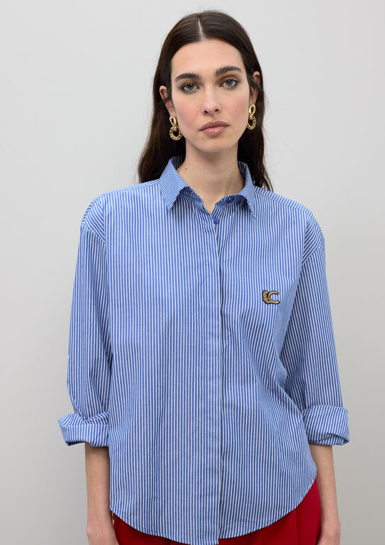 LOLA CASADEMUNT BLUE CONTRAST STRIPE POPLIN SHIRT LS2615053 126