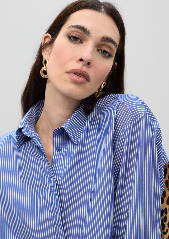 LOLA CASADEMUNT BLUE CONTRAST STRIPE POPLIN SHIRT LS2615053 126