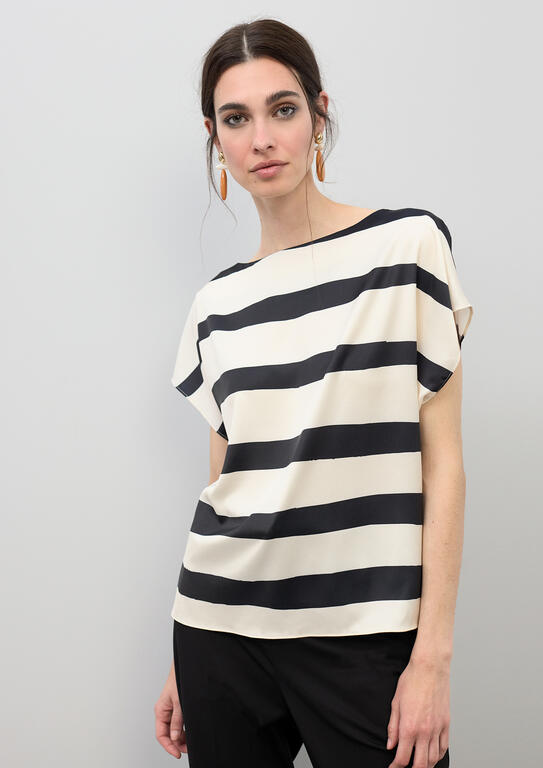 LOLA CASADEMUNT CREAM-BLACK SATIN STRIPE BLOUSE LS2615090 126