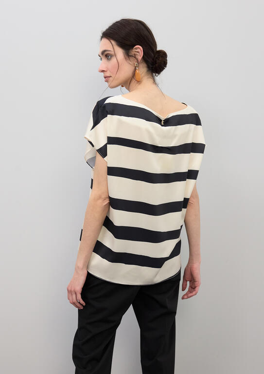 LOLA CASADEMUNT CREAM-BLACK SATIN STRIPE BLOUSE LS2615090 126