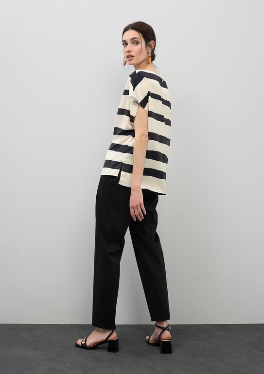LOLA CASADEMUNT CREAM-BLACK SATIN STRIPE BLOUSE LS2615090 126