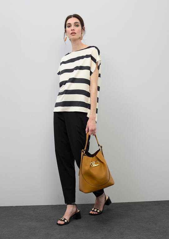LOLA CASADEMUNT CREAM-BLACK SATIN STRIPE BLOUSE LS2615090 126