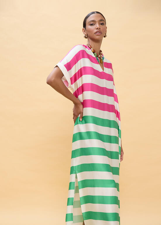 LOLA CASADEMUNT GREEN LONG STRIPED DRESS LS2616013 126