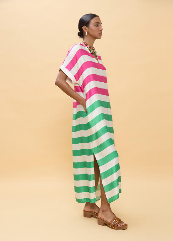 LOLA CASADEMUNT GREEN LONG STRIPED DRESS LS2616013 126