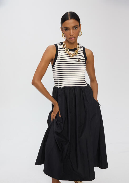 LOLA CASADEMUNT BLACK STRIPED DRESS IN TWO MATERIALS LS2616151 126