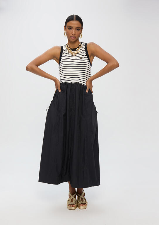 LOLA CASADEMUNT BLACK STRIPED DRESS IN TWO MATERIALS LS2616151 126