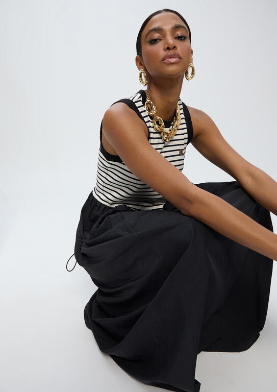 LOLA CASADEMUNT BLACK STRIPED DRESS IN TWO MATERIALS LS2616151 126