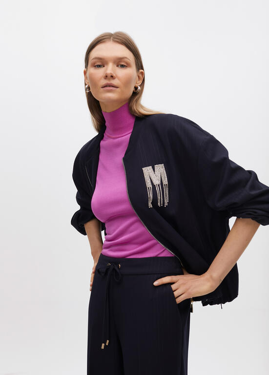 LOLA CASADEMUNT NAVY PIN STRIPE BOMBER JACKET 2502005 225