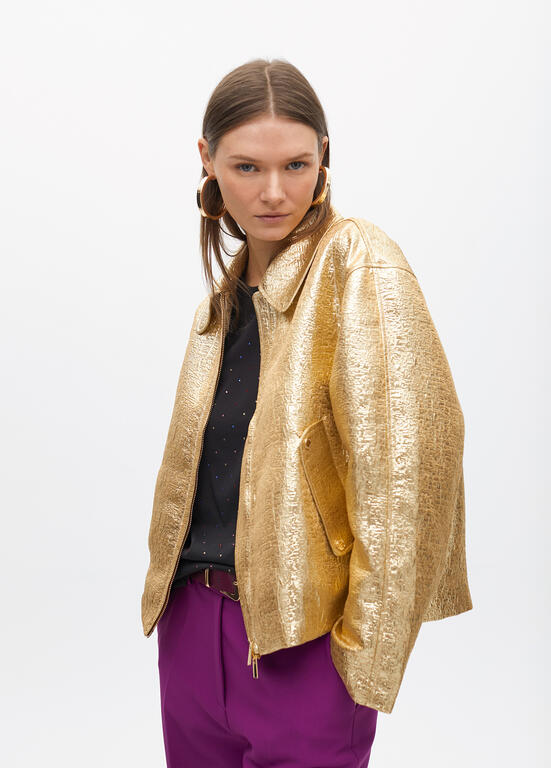 LOLA CASADEMUNT GOLD LONG ZIP BOMBER JACKET 2502012 225