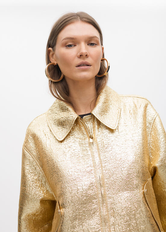 LOLA CASADEMUNT GOLD LONG ZIP BOMBER JACKET 2502012 225
