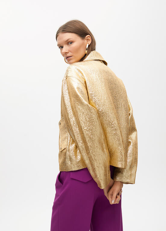 LOLA CASADEMUNT GOLD LONG ZIP BOMBER JACKET 2502012 225